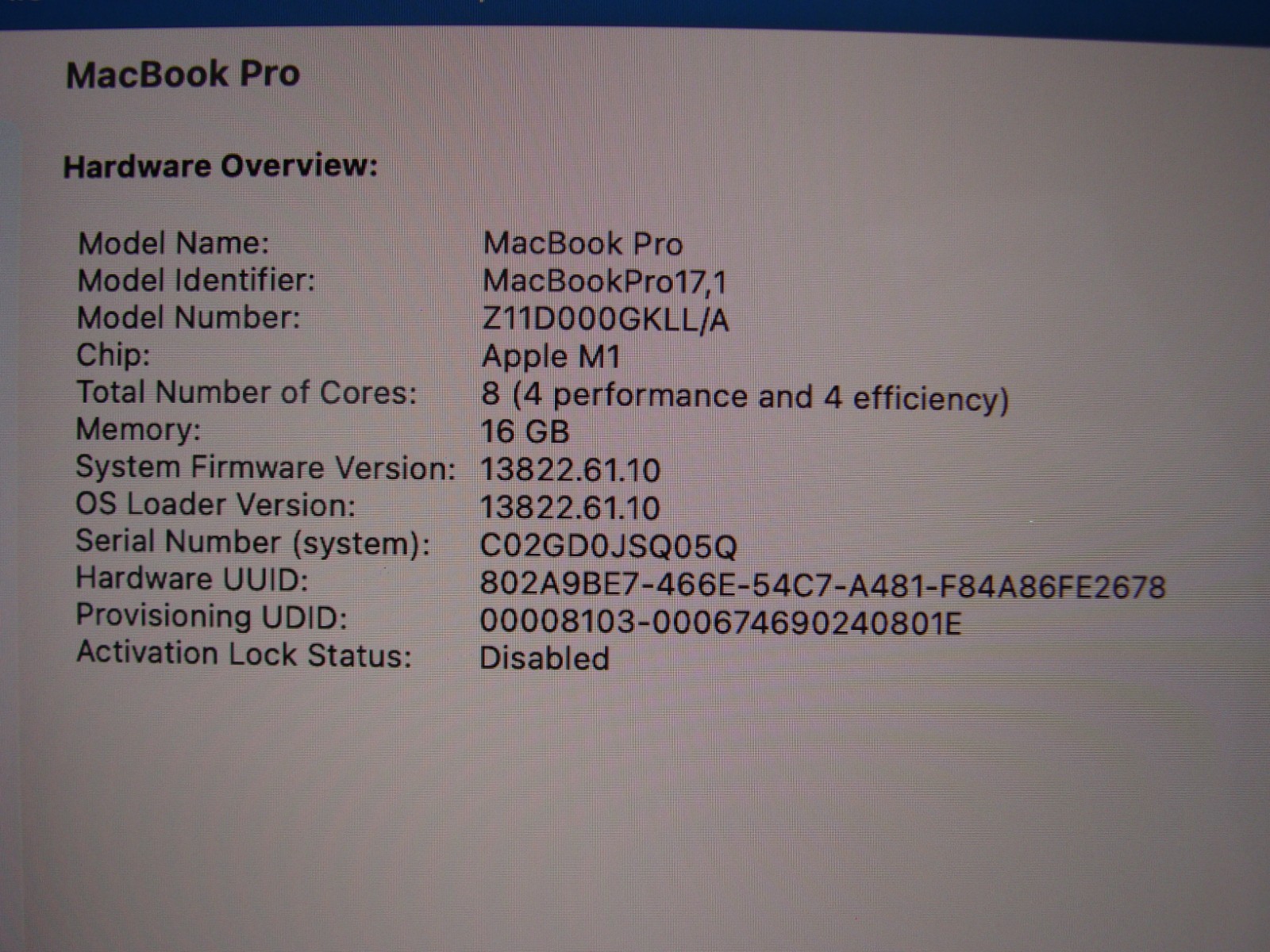 Apple MacBook Pro 13.3″ 2020 A2338 M1 8CPU/8GPU 3.2GHz 16GB 1TB Tahoe +Charger