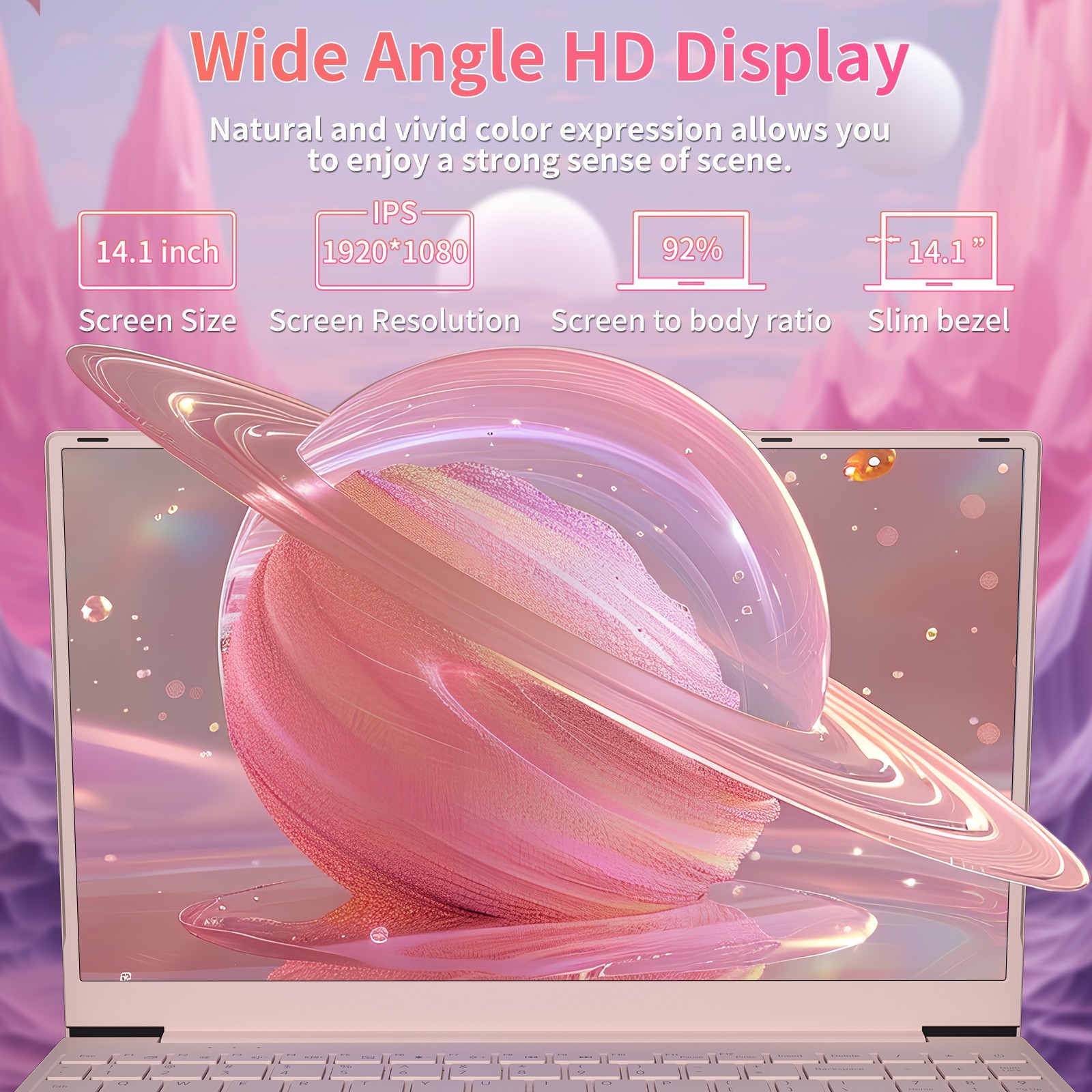 Auusda 14.1” Pink Laptop Intel N5095 8GB RAM 512GB SSD W11 Pro FHD Dual Channel