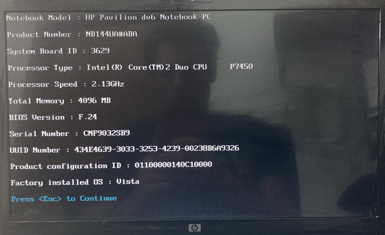 HP Pavilion DV6 Intel Core 2 Duo 2.13GHz 4 GB NO HDD Boot to Bios