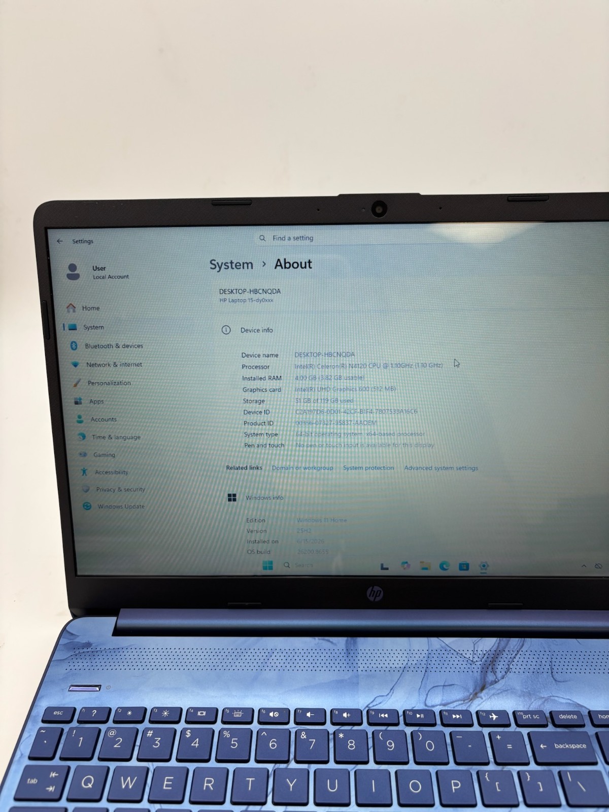 HP Laptop 15-dy0xxx 15.6″ 128 GB SSD 4 GB RAM Celeron N4120 Windows 11 Home