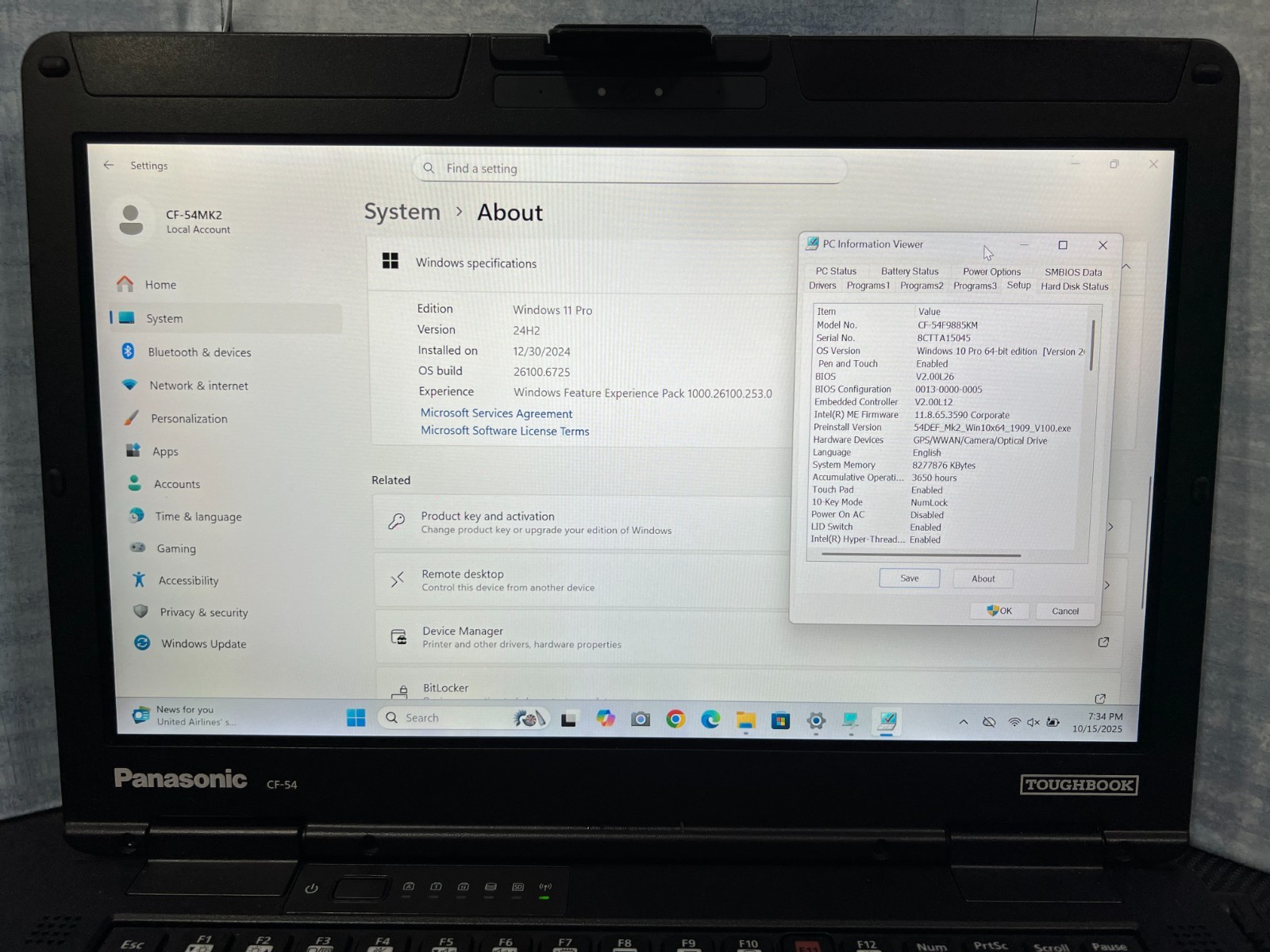 CF-54F9885KM, i5-6300U 2.40Ghz,8GB Mem,256GB SSD,Touchscreen,4G LTE,GPS, 3,650Hr