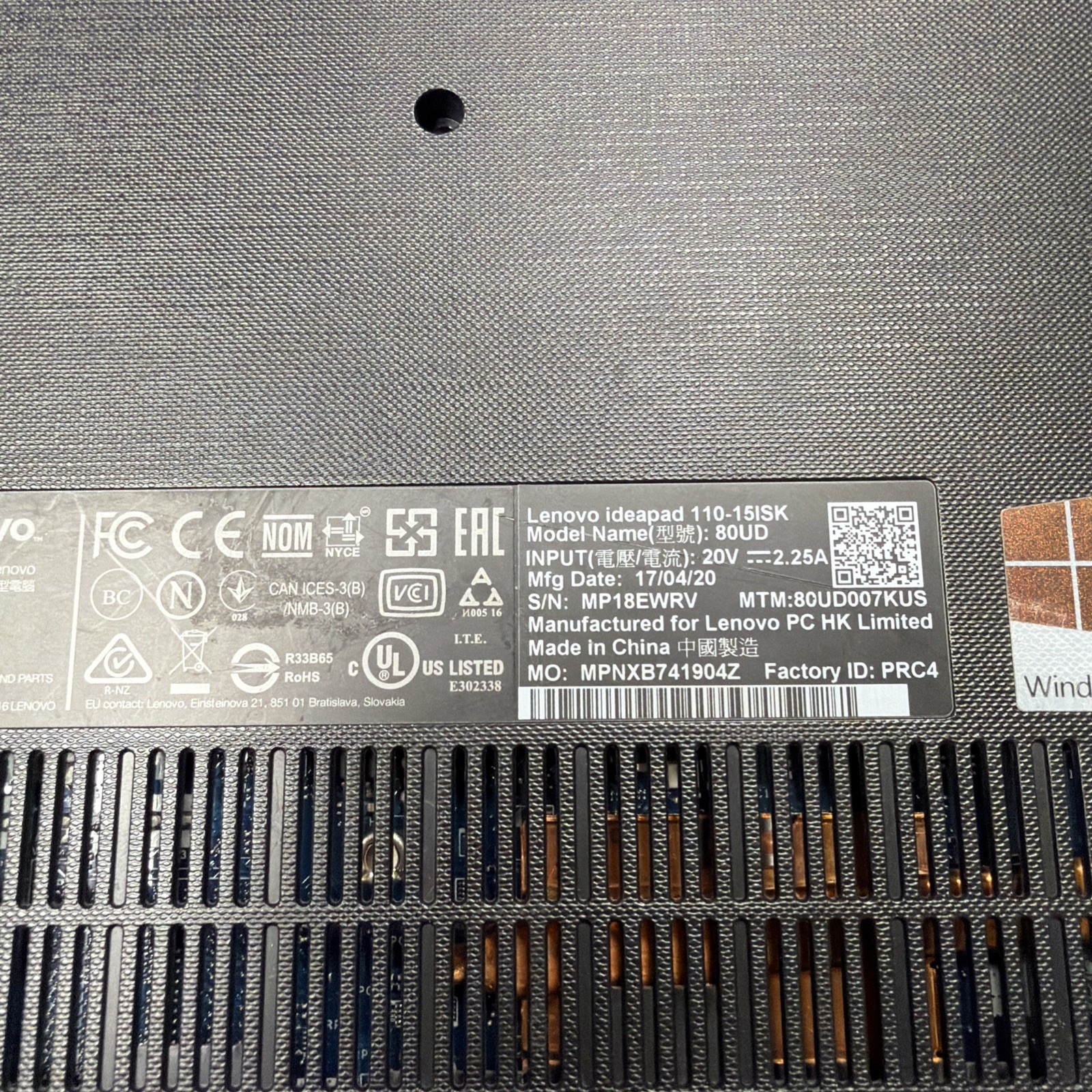 Lenovo IdeaPad 110-15ISK 15.6″ Laptop Intel i3-6100U 4GB Ram NO HD