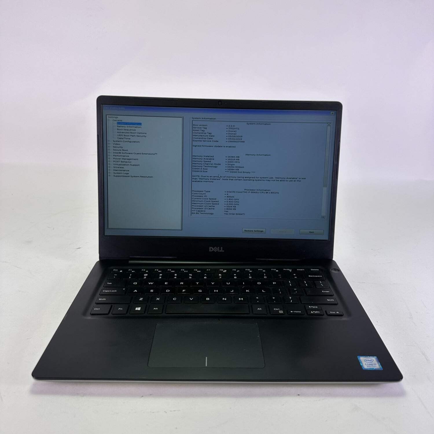 Dell Vostro P92G001 14″ i7-8565U 1.8GHz 16GB RAM (NO SSD)