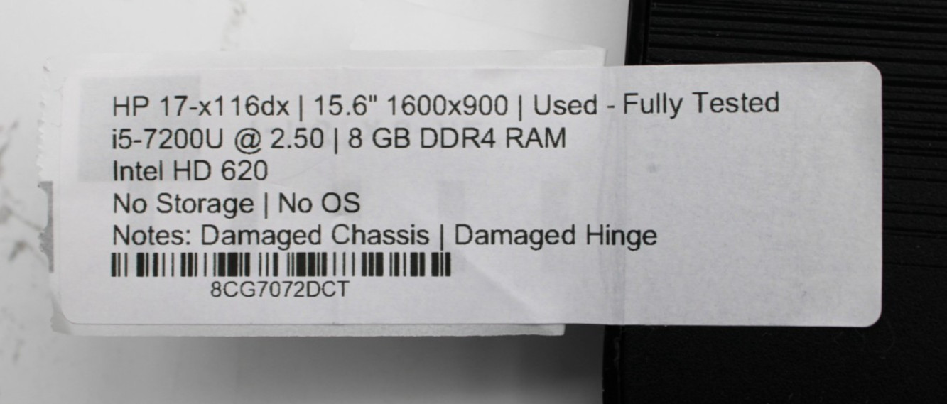 HP Pavilion 17 i5-7200U@2.5GHz 8GB DDR4 NO STORAGE OR OS *USED/TESTED* READ