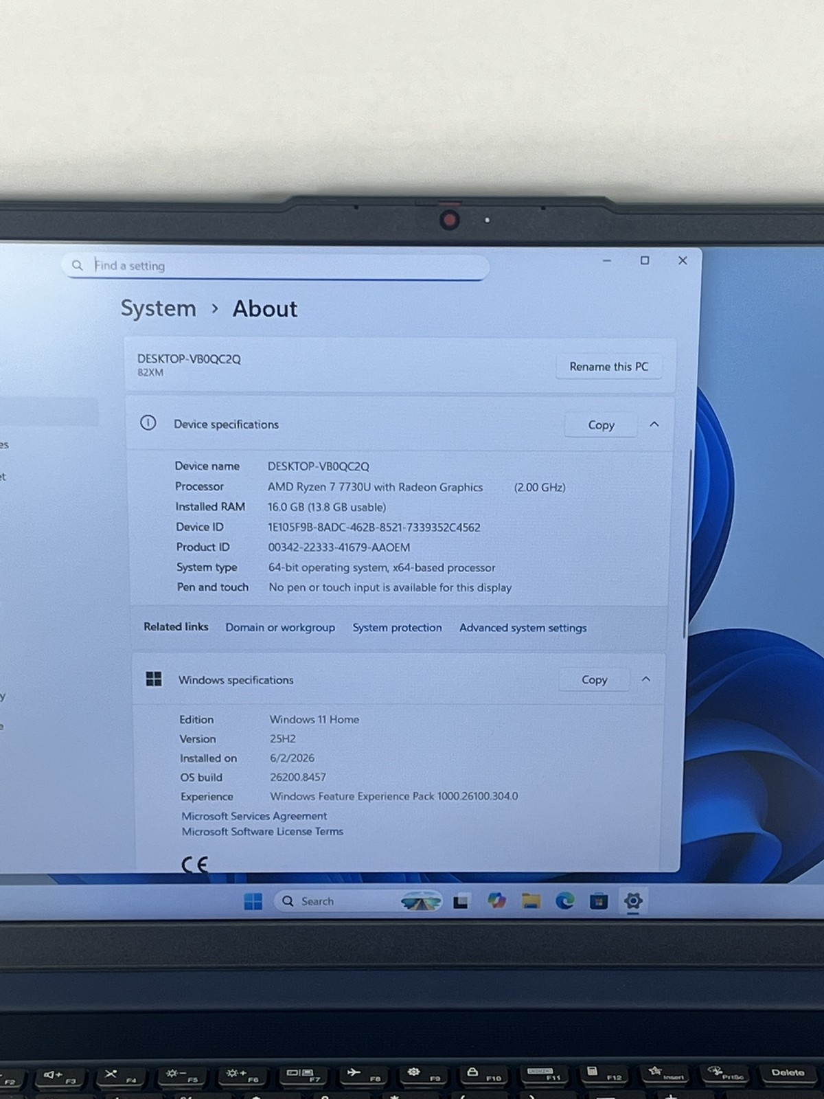 Ideapad Slim 3 15ABR8 15.6in FHD AMD Ryzen 7 7730U 2GHz 16GB RAM 512GB SSD