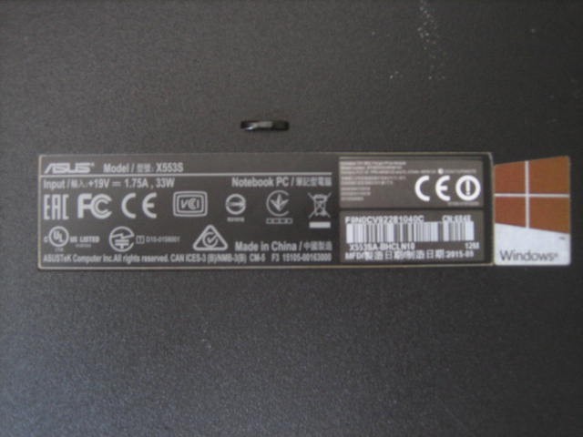 ASUS WINDOW 10 LAPTOP AND 4 GB RAM WITH POWER CHARGER MODEL NUMBER X553S