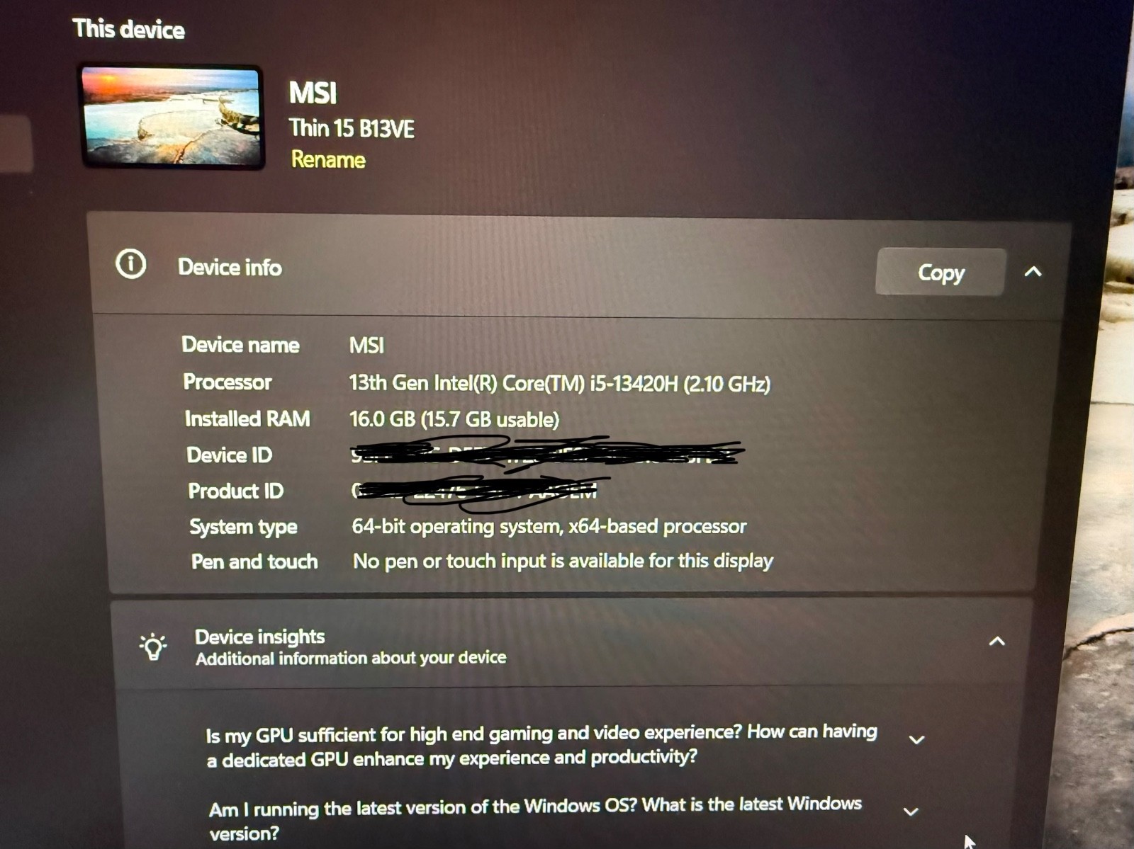 MSI gaming laptop RTX 4050