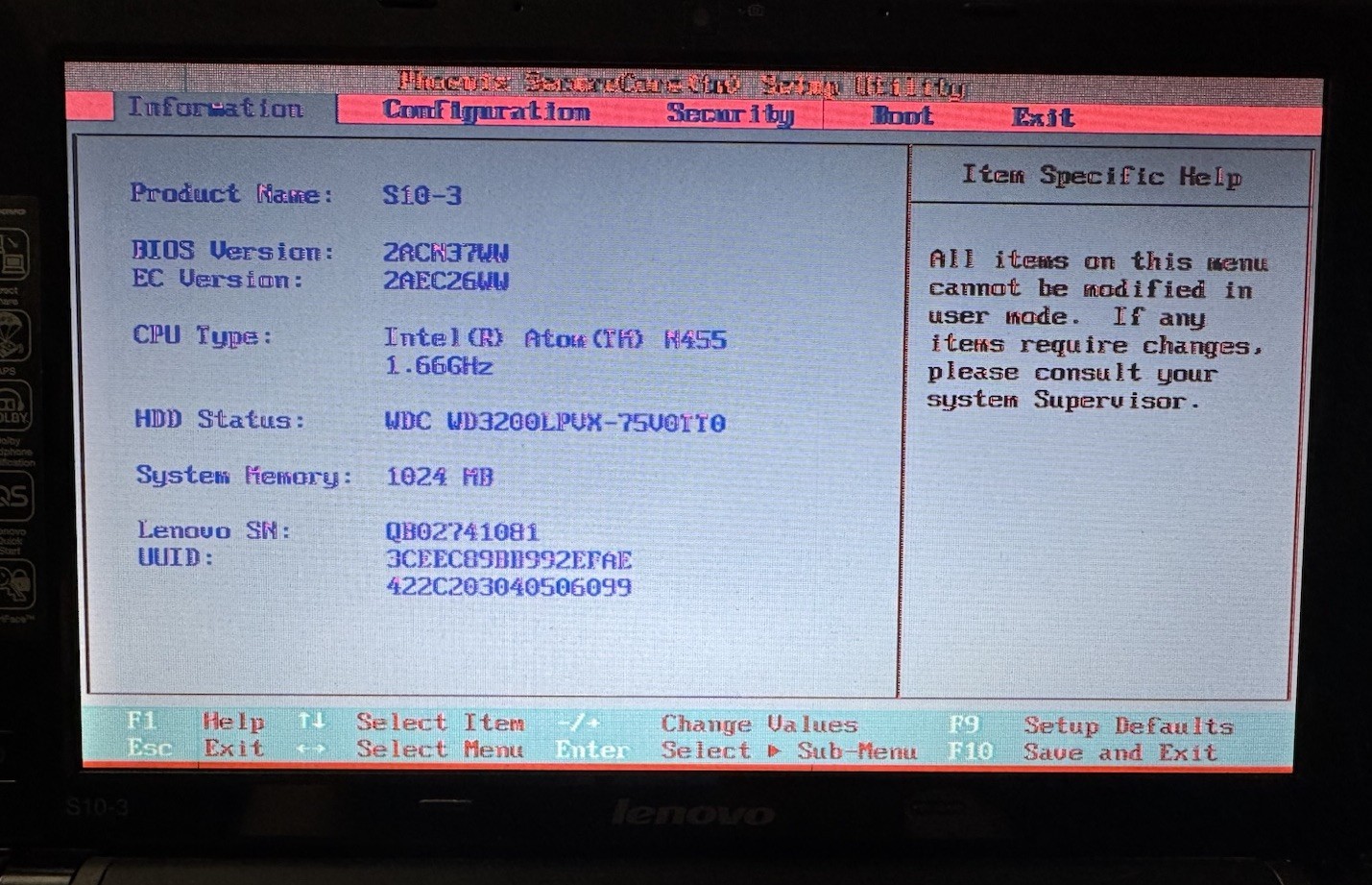 Lenovo IdeaPad S10-3 320GB HDD 14″ Intel Atom N455 1.66 GHz 1 GB Laptop Parts