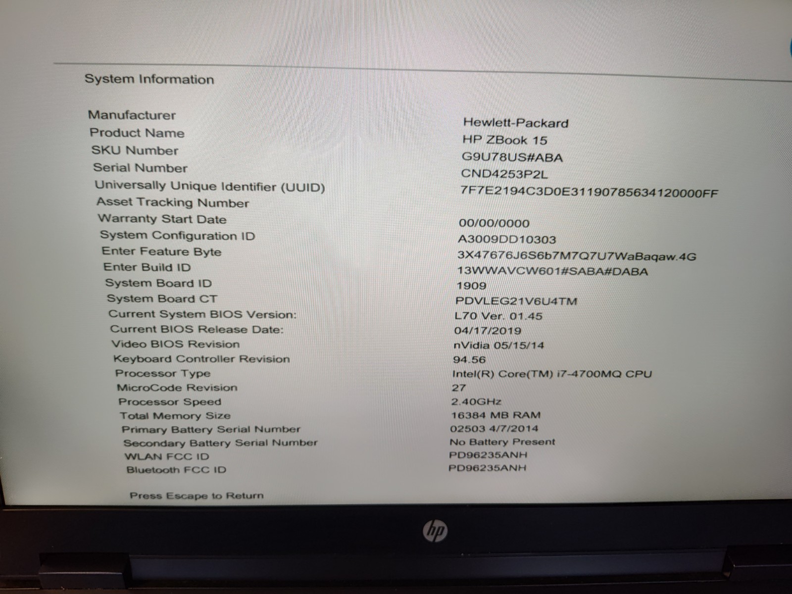 HP ZBOOK 15 Laptop w/ Intel Core i7-4700MQ 2.40 GHZ + 16 GB | No HD