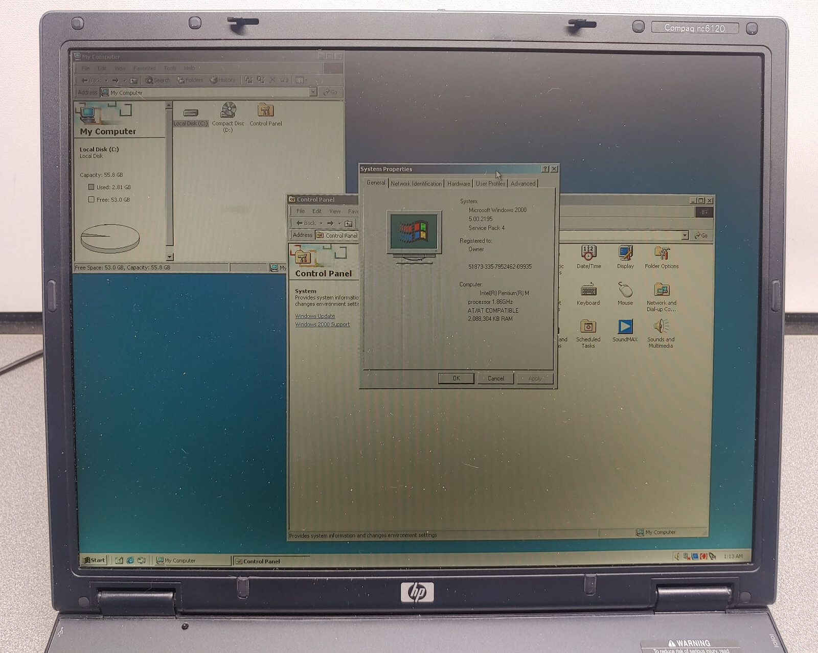 HP Compaq nc6120 Pentium 4 1.86GHz, 2GB RAM, 60GB, RS232, Serial, Windows 2000