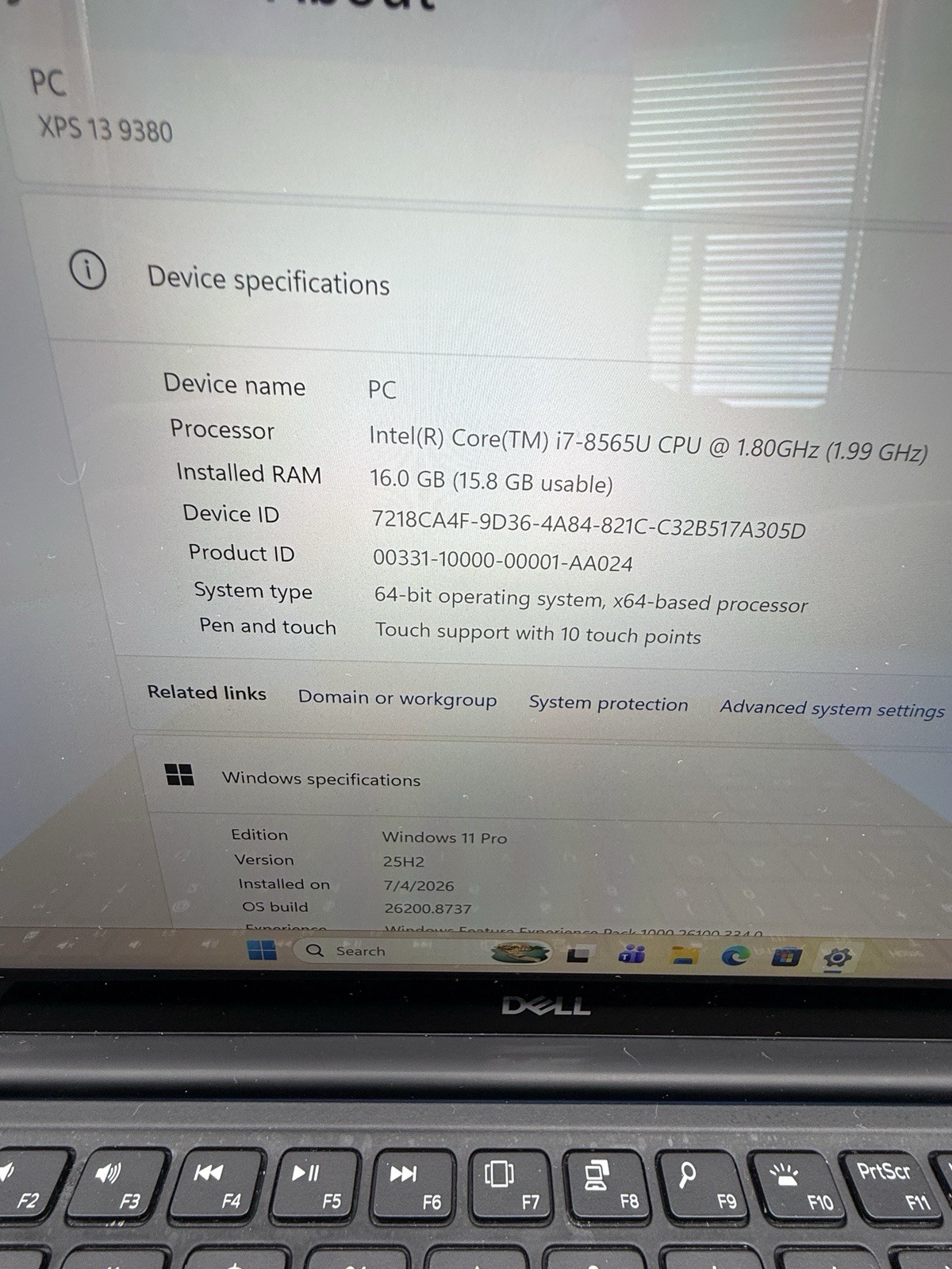 Dell XPS 13 9380 Touchscreen i7-8565U 16GB RAM 256GB SSD Windows 11 Pro Laptop