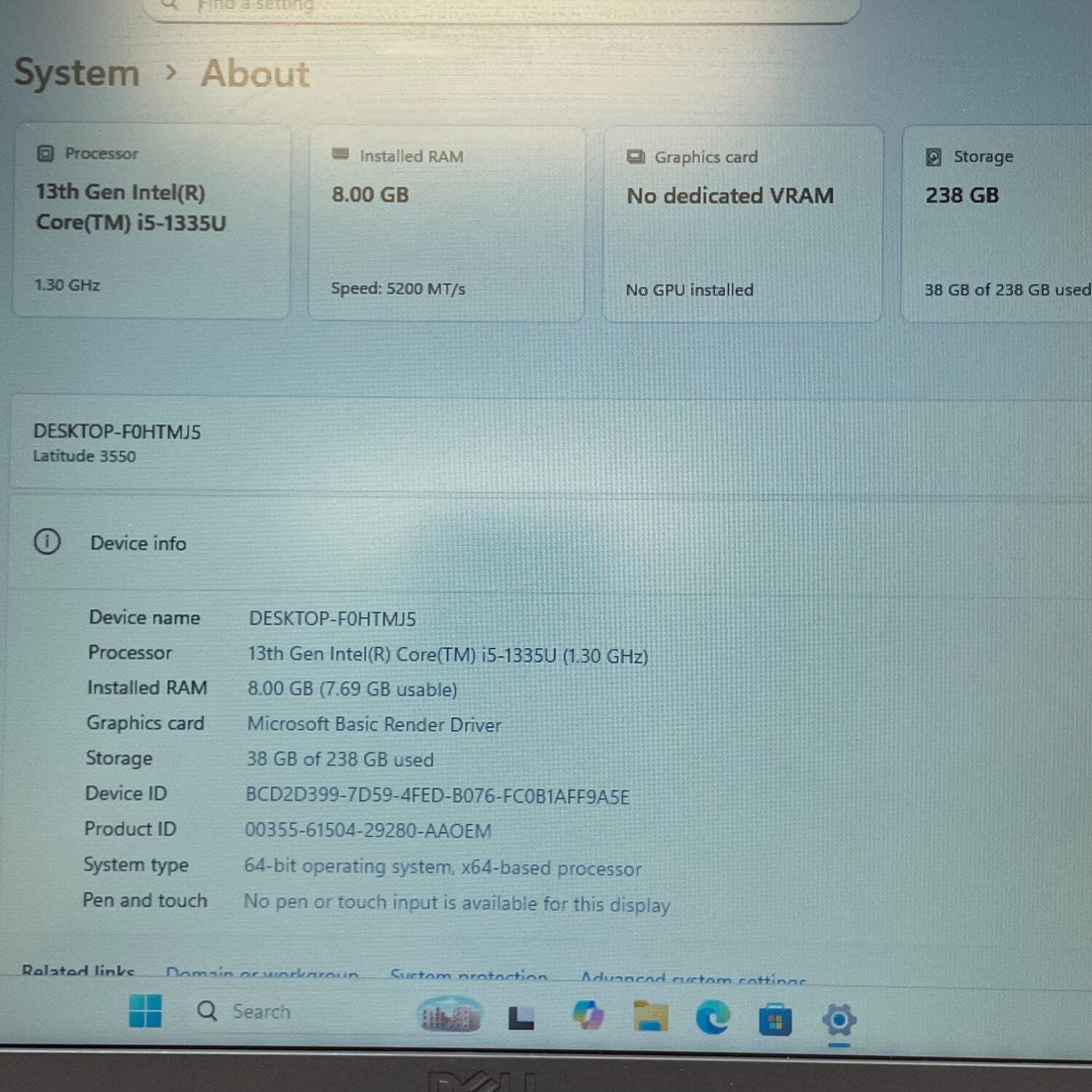 Dell Latitude 3550 15.6″ i5-1335U 1.3GHz 8GB RAM 256GB SSD