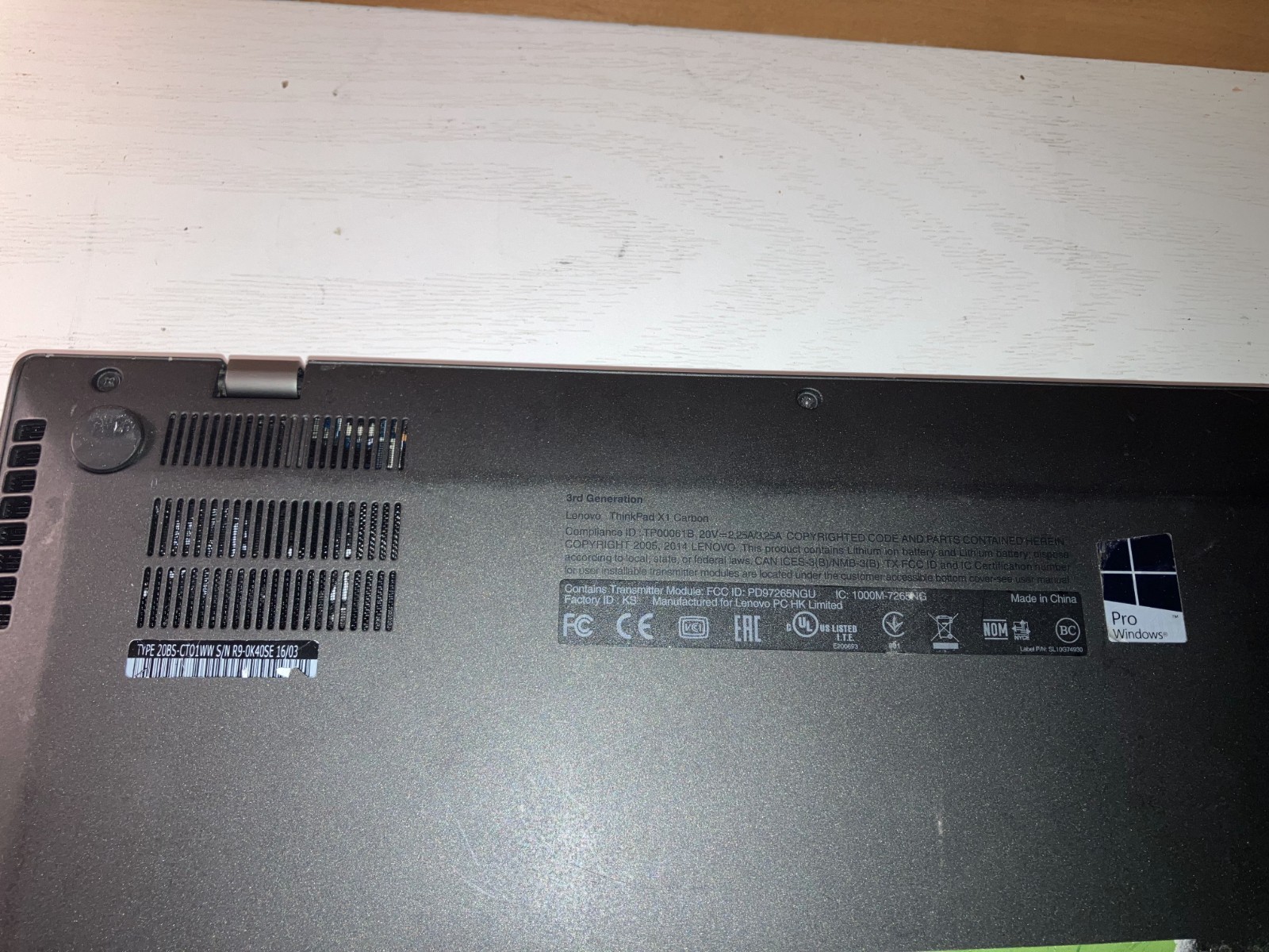 Lenovo ThinkPad X1 Carbon i5-5300U 2.30GHz 8GB NO HDD/OS NO HD PARTS