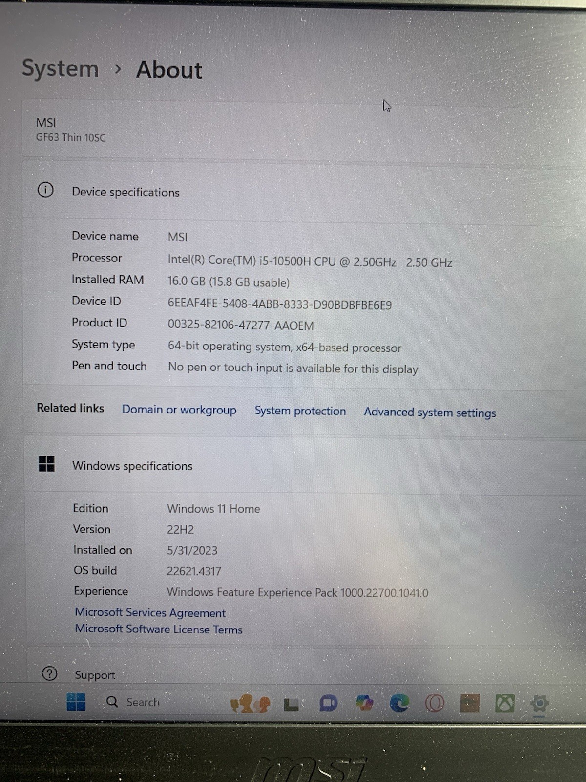 MSI Laptop GF63 Thin 10sc-222us-BB51050H8GXXDX10M