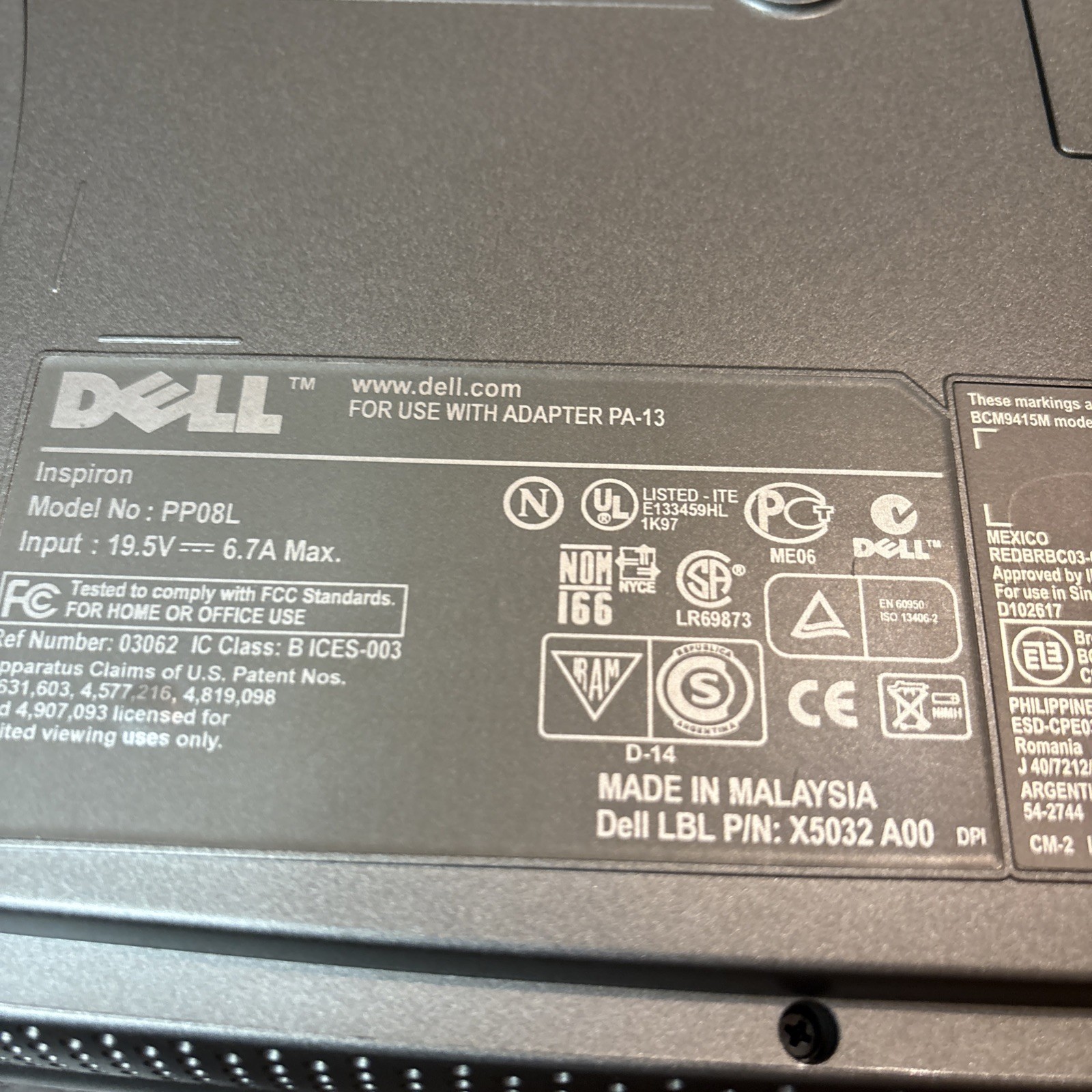 Dell Inspiron 5160 laptop Includes AC Adaptor – For Parts or repair – No start