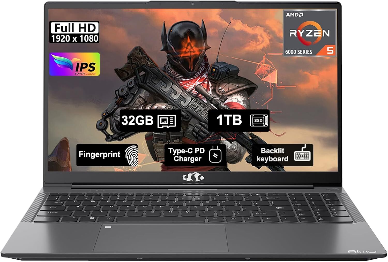 NIMO 15.6″ IPS FHD Gaming Business Laptop 32GB RAM 1TB SSD 6 Cores AMD Ryzen 5