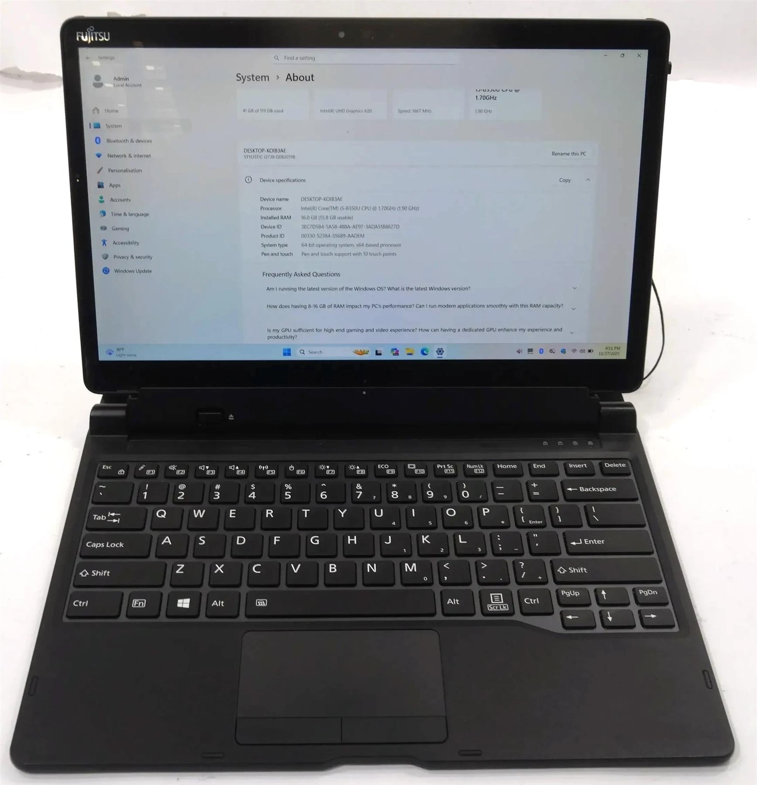Fujitsu Stylistic Q738 Intel Core i5-8350U 1.7GHz 16GB 128GB SSD