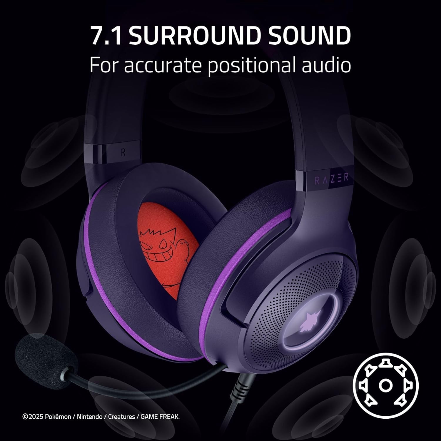 Razer Kraken Kitty V2 USB Wired Headset: Gengar Spikes Pokemon Gengar Edition