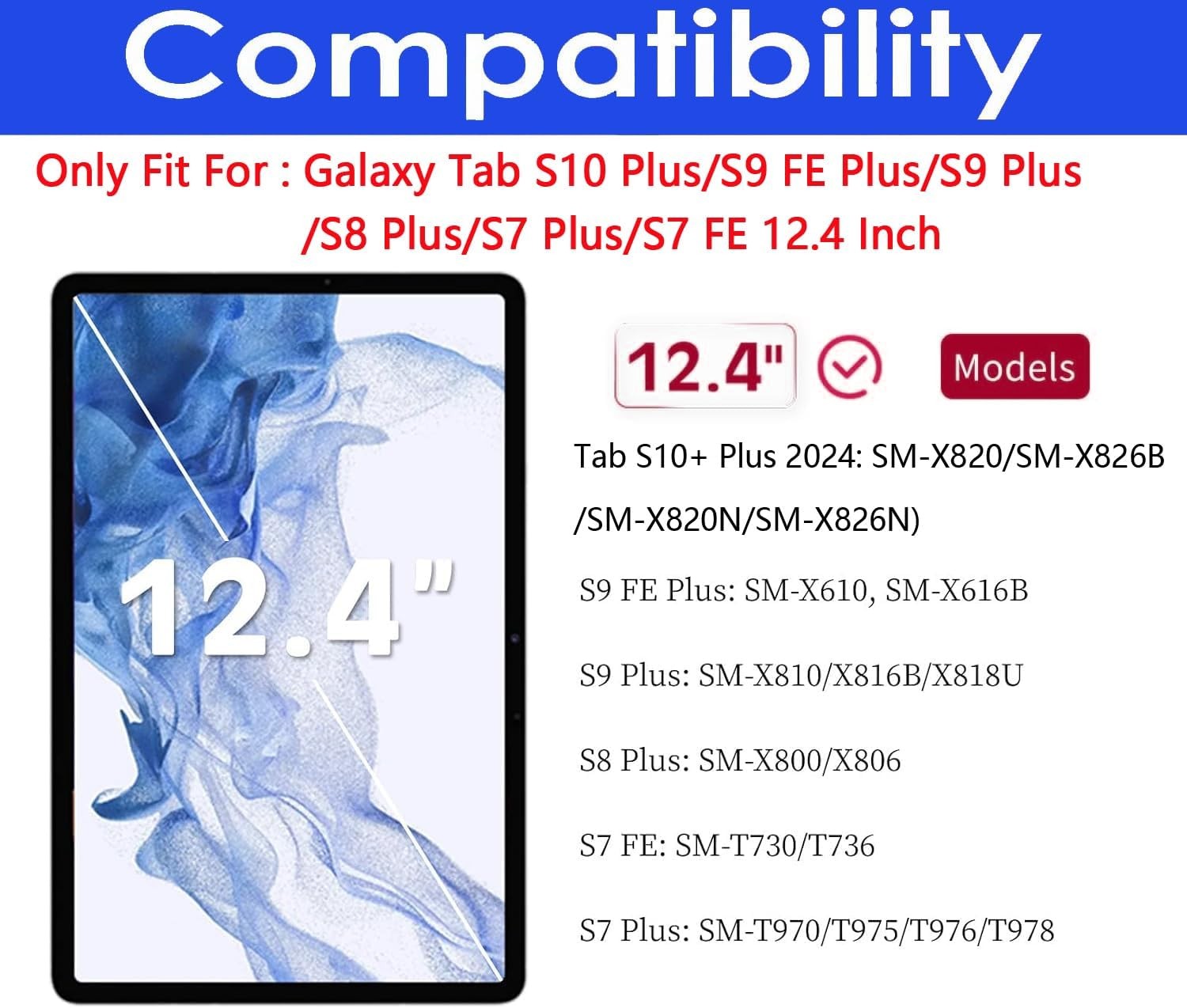 Screen Protector For Galaxy Tab S10 Plus/S9 Plus/S9 FE+/S7 FE/S8+ 12.4 Inch 2024