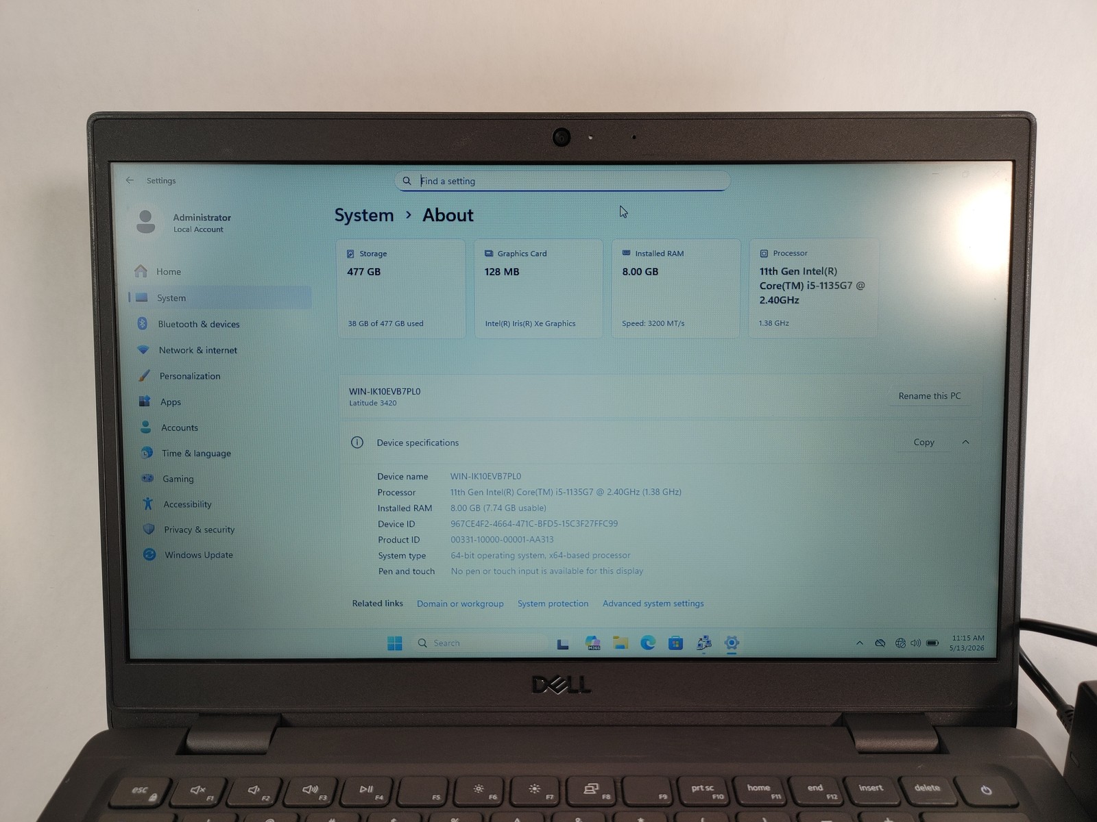 Dell Latitude 3420 Core i5-1135G7 2.40 GHz 8 GB DDR4 512 GB NVMe Windows 11 Pro