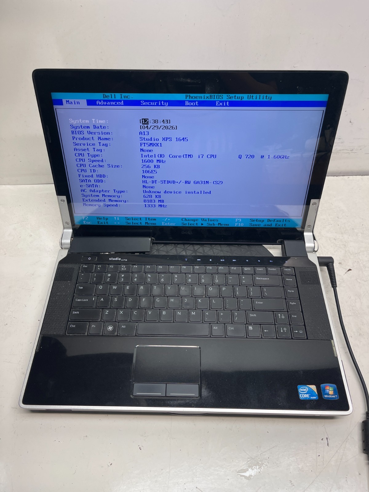 Dell XPS 1645 Intel Core i7-720 1.60GHz 8GB Ram NO HDD