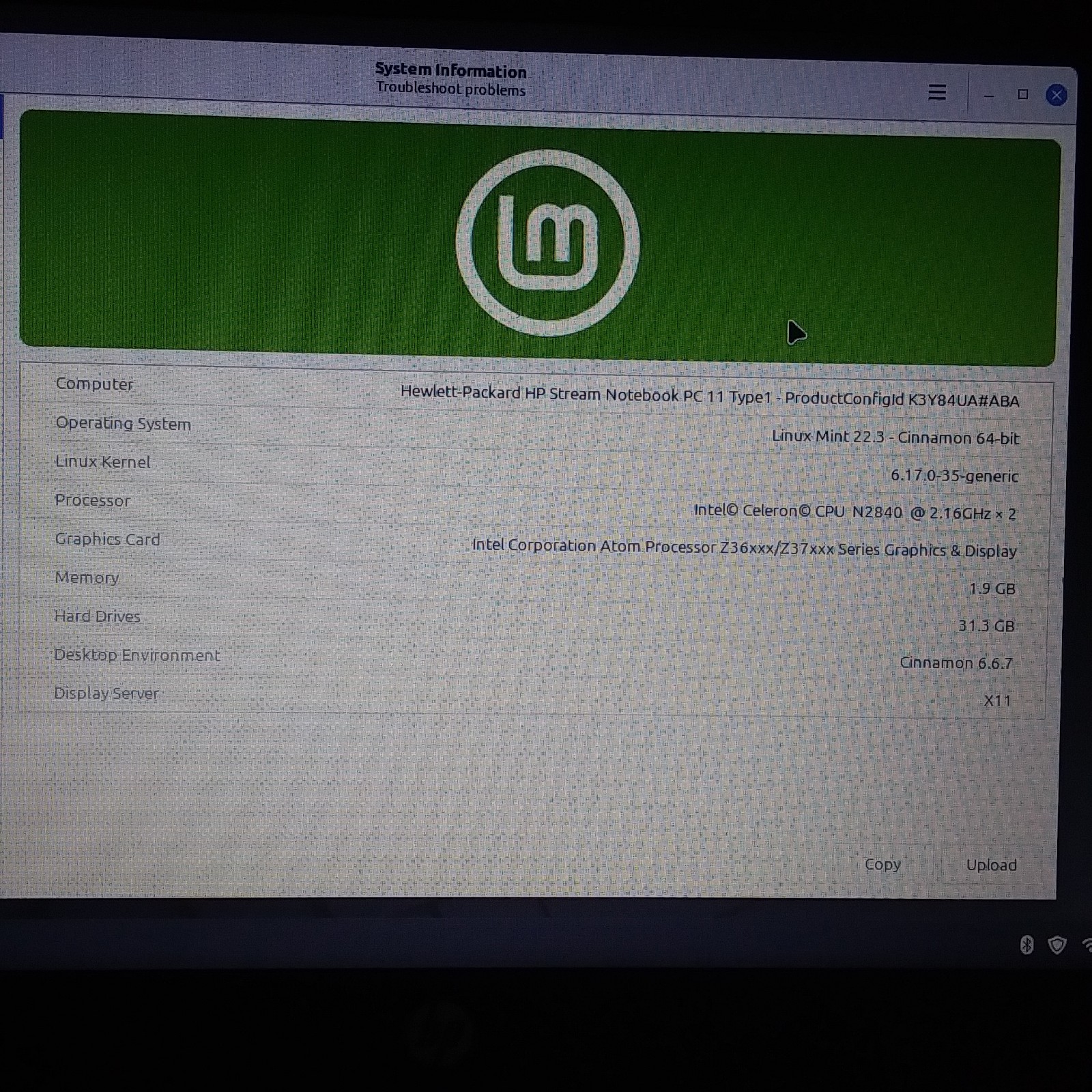 HP Stream 11-D010WM N2840 Intel Celeron 2GB Ram 32GB eMMC Linux Mint