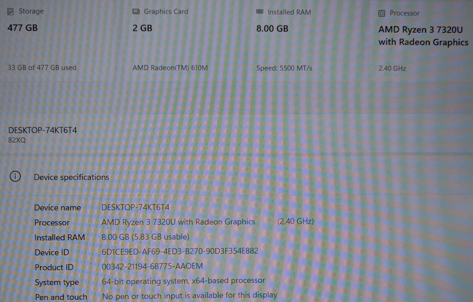 Lenovo Ideapad Slim3 15AMN8 R3-7320U@2.4GHZ, 8GB, 512GB