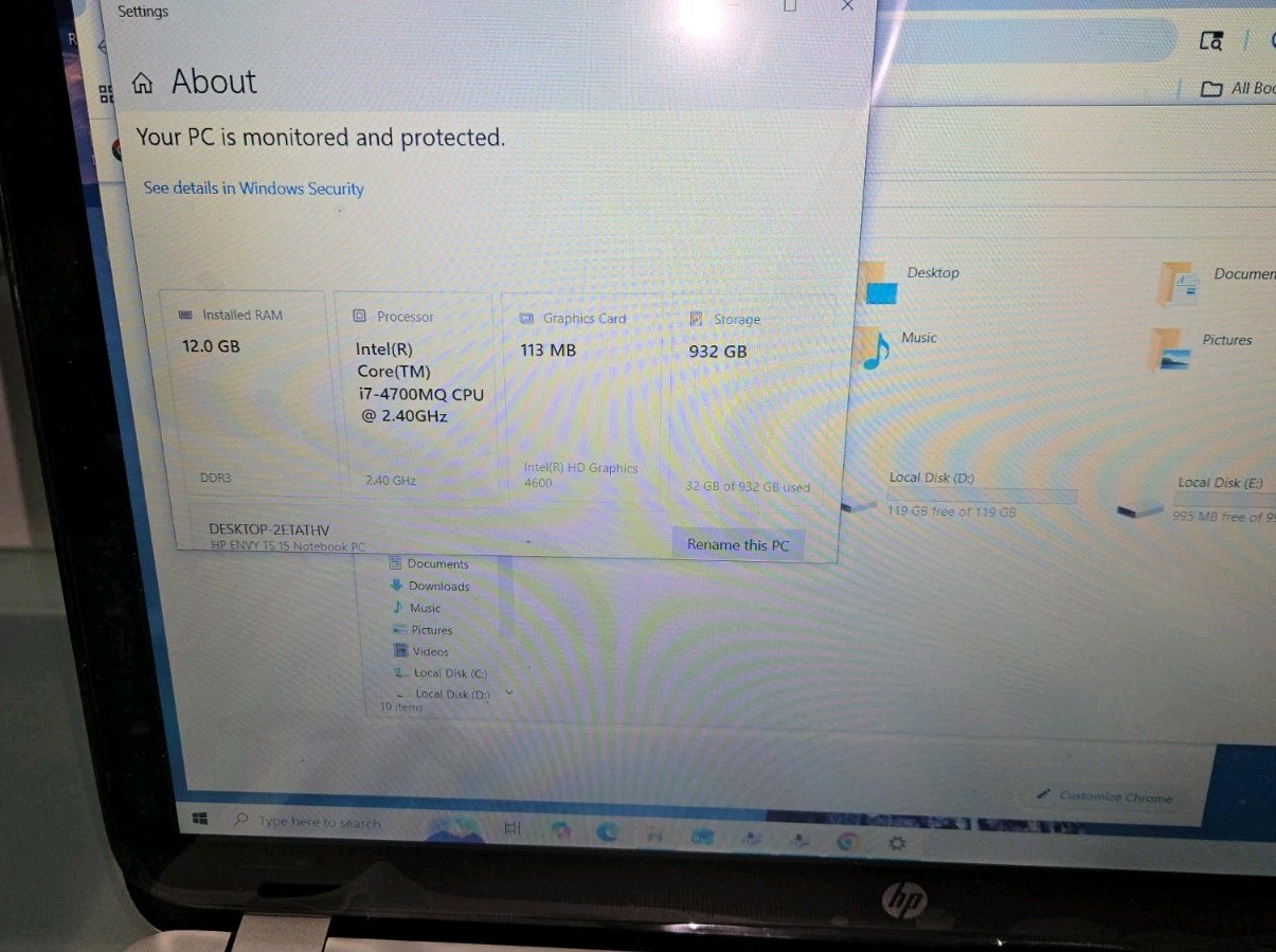 HP Envy 15t-j000-i7-4700MQ@2.40GHz 12GB DDR3, 1TB HDD, WIN 10 TOUCHSCREEN READ!