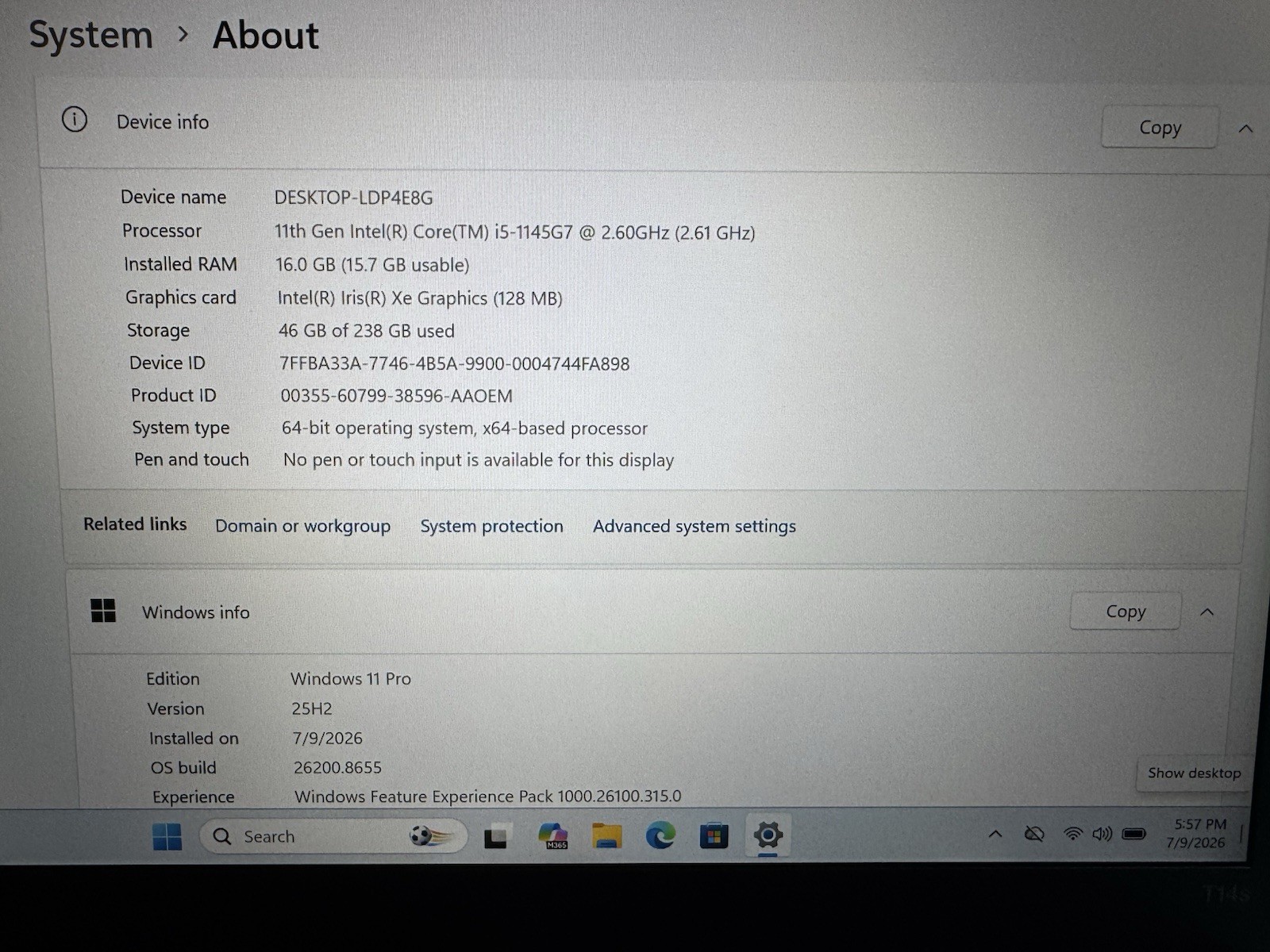 Lenovo ThinkPad T14s Gen 2 14″ FHD i5-1145G7 Gen 16GB RAM 256GB SSD Win 11 Pro