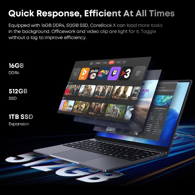 CHUWI CoreBook X 14.1″ Laptop, Intel 12th Gen i3-1220P, 16GB+512GB NVMe, Win 11
