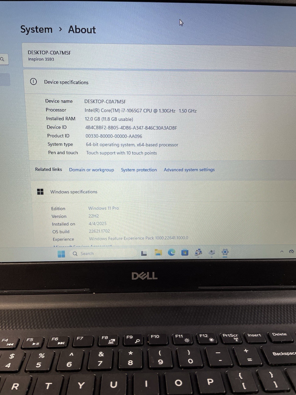 DELL Inspiron 3593 i7-1065G7 1.3GHz 12Gb RAM 512Gb NVMe Touch Win11Pro