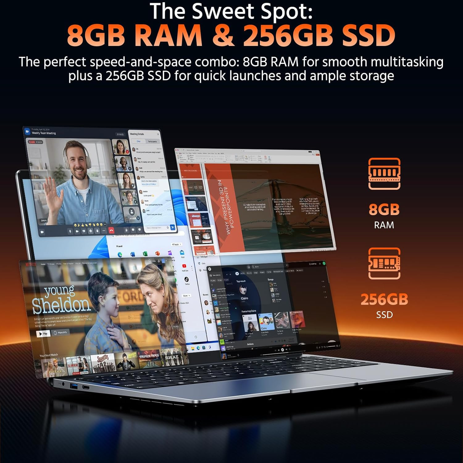 15.6″ Laptop Computer Win 11 Office Suite FHD IPS Srgb Notebook 2.4G&5G Wifi BT