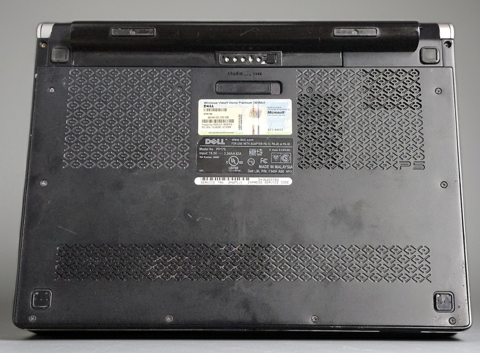 Dell Studio XPS 1340 Vintage Laptop- NO HD- BATTERY ISSUE- FOR PARTS OR REPAIR