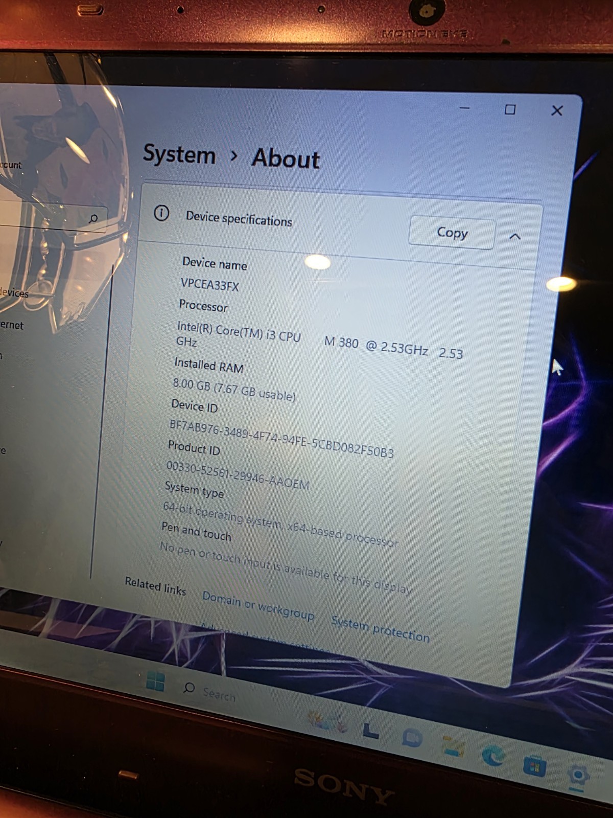 Purple Sony VAIO Laptop i3 CPU M380 2.53GHz 500GB SSD 8GB RAM Win 11 Pro 💜