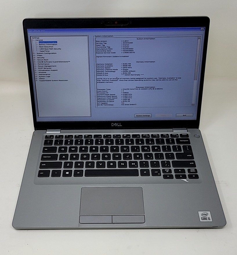 DELL LATITUDE 5411 Laptop Intel I5-10400H 8GB 256GB SEE NOTES