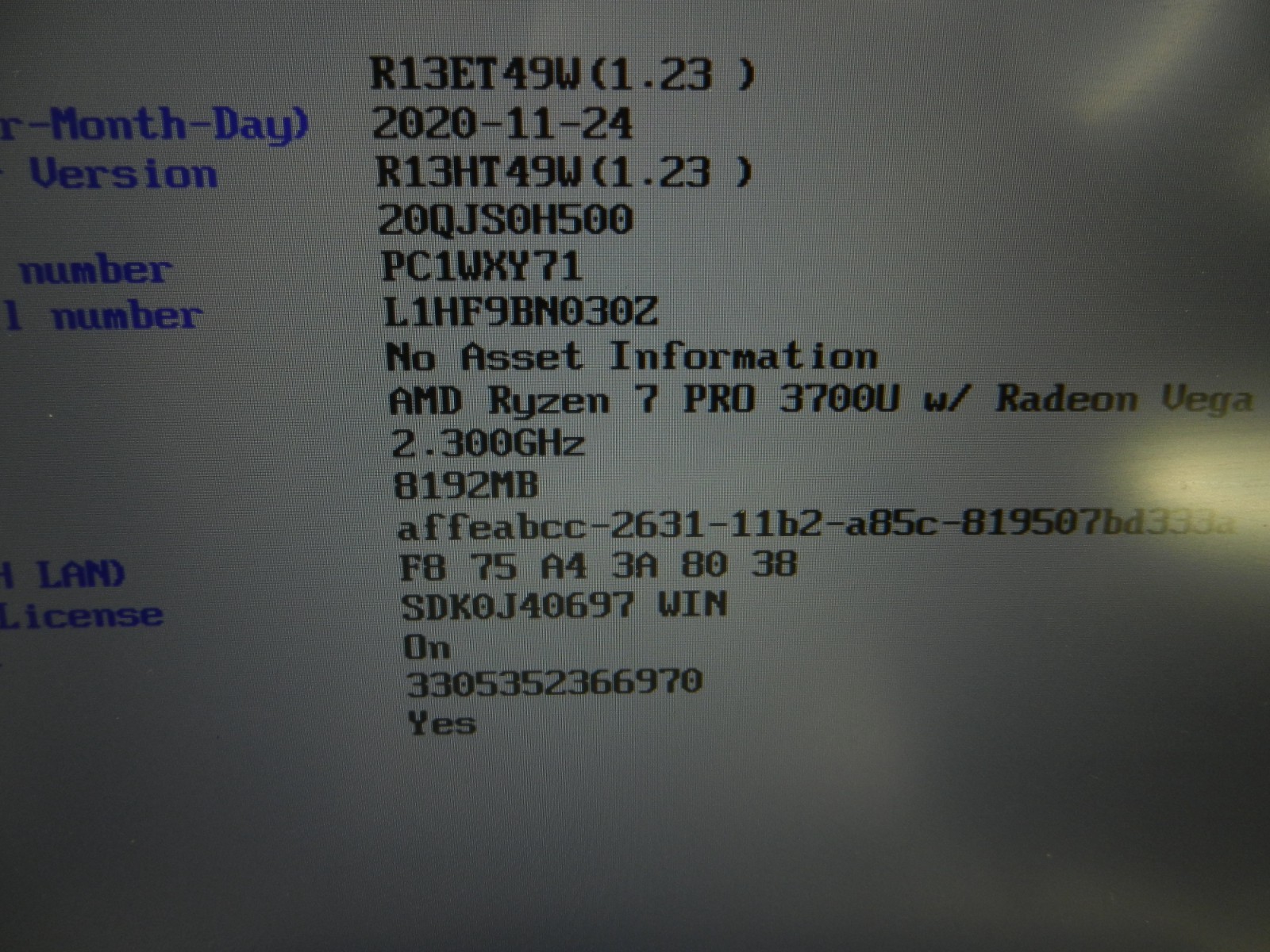 Lenovo ThinkPad T495s ** Ryzen 7 Pro 3700U @ 2.3GHz /8GB / NO HDD / NO BATTERY