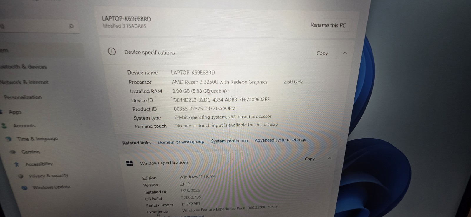 Lenovo IdeaPad 3 15ADA05 Ryzen 3 8GB 15.6″ Laptop Radeon Win11 Silver
