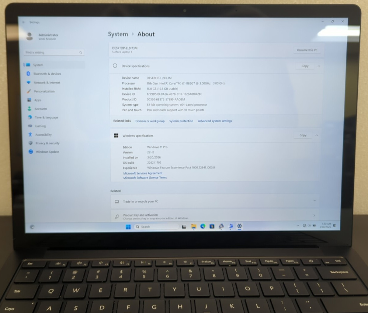 Microsoft Surface Laptop 4 | Core i7-1185G7 | 16GB RAM | 256GB SSD | Win 11 Pro