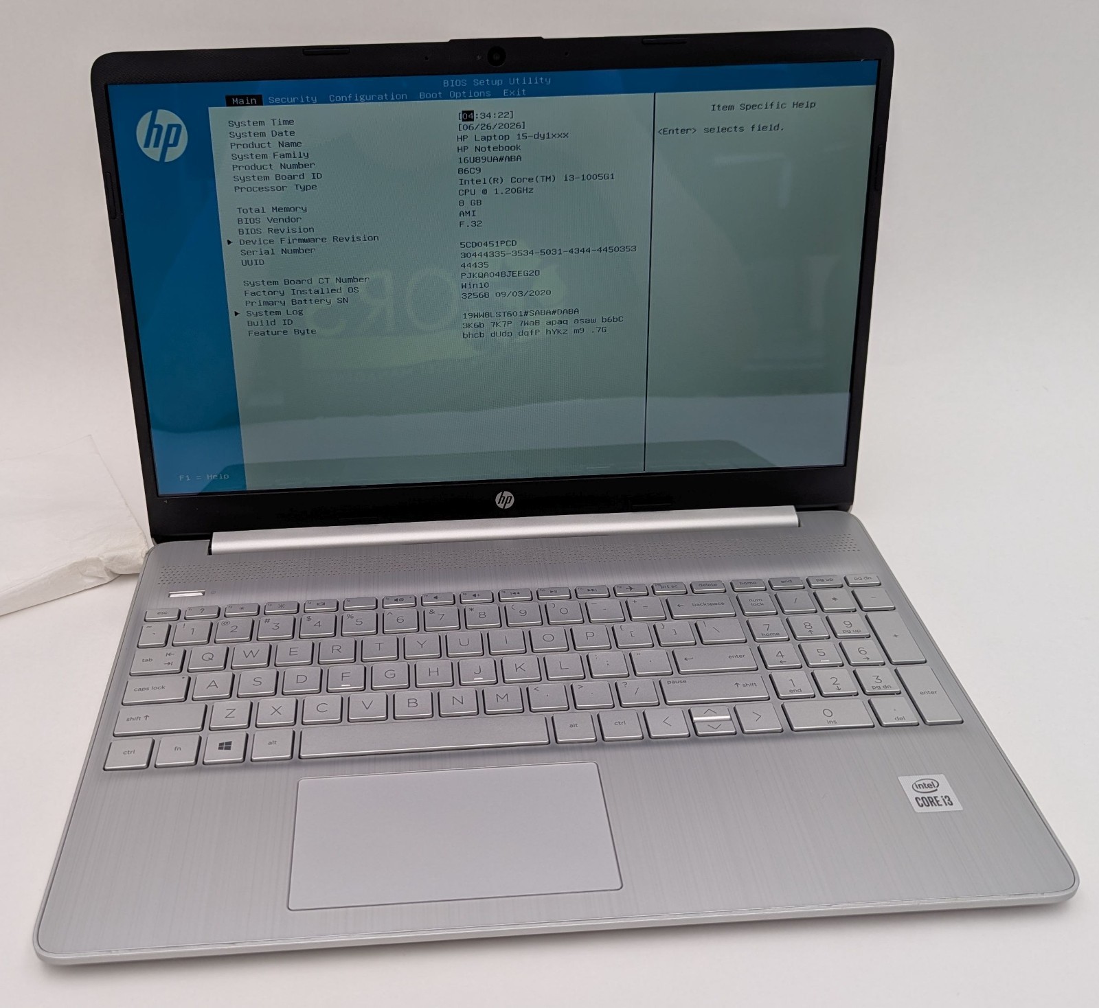 Incomplete HP Notebook 15-dy1032ms 15.6″ Laptop Intel i3-1005G1 1.20GHz 8GB RAM