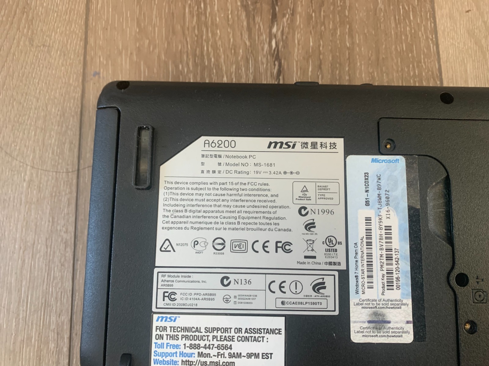 MIS A6200 MS-1681 15.6” Intel Core i3 M370 2.40GHz 4GB RAM 320GB HDD Win 10 Pro
