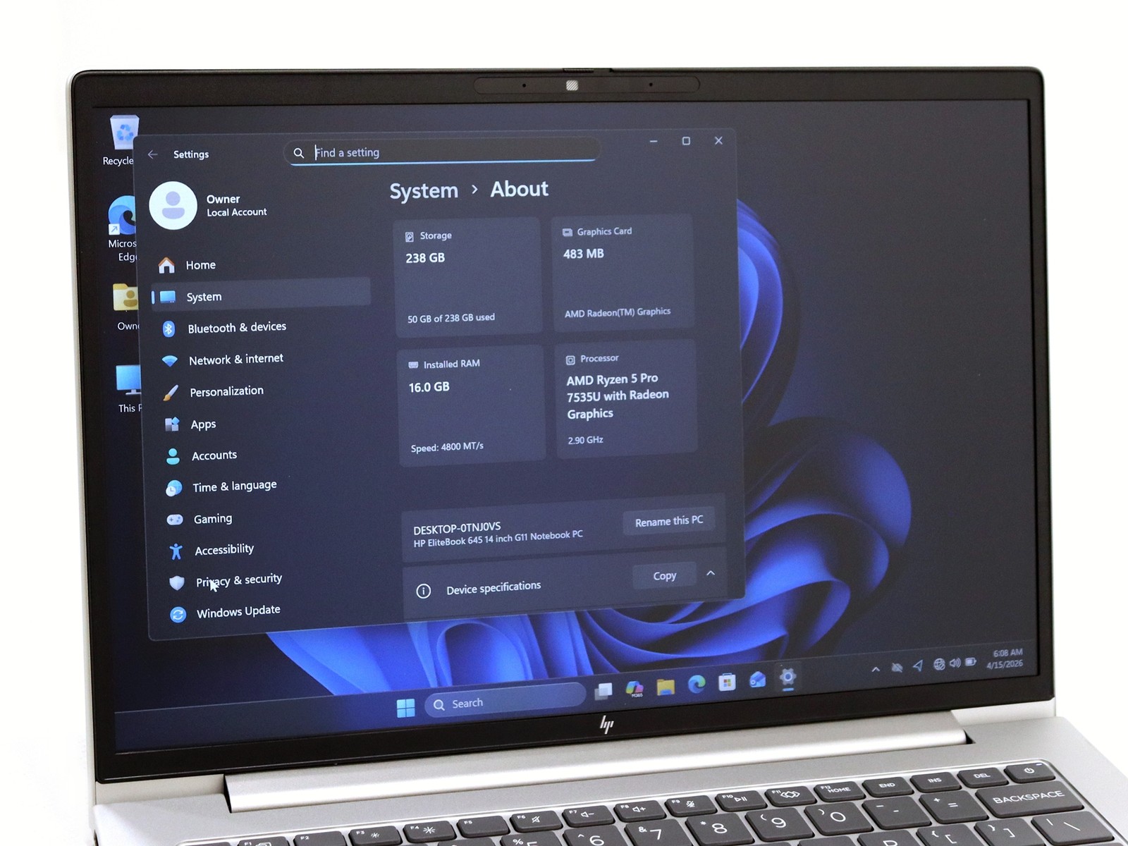 HP EliteBook 645 G11 14.0″ AMD Ryzen 5 Pro 7535U 16GB RAM 256GB NVMe W11 Pro