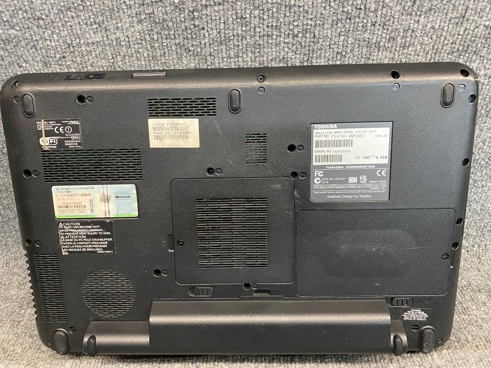 Toshiba Satellite A505-S6005 Intel Core i3-330M 2.13GHz 4GB RAM 500GB HDD