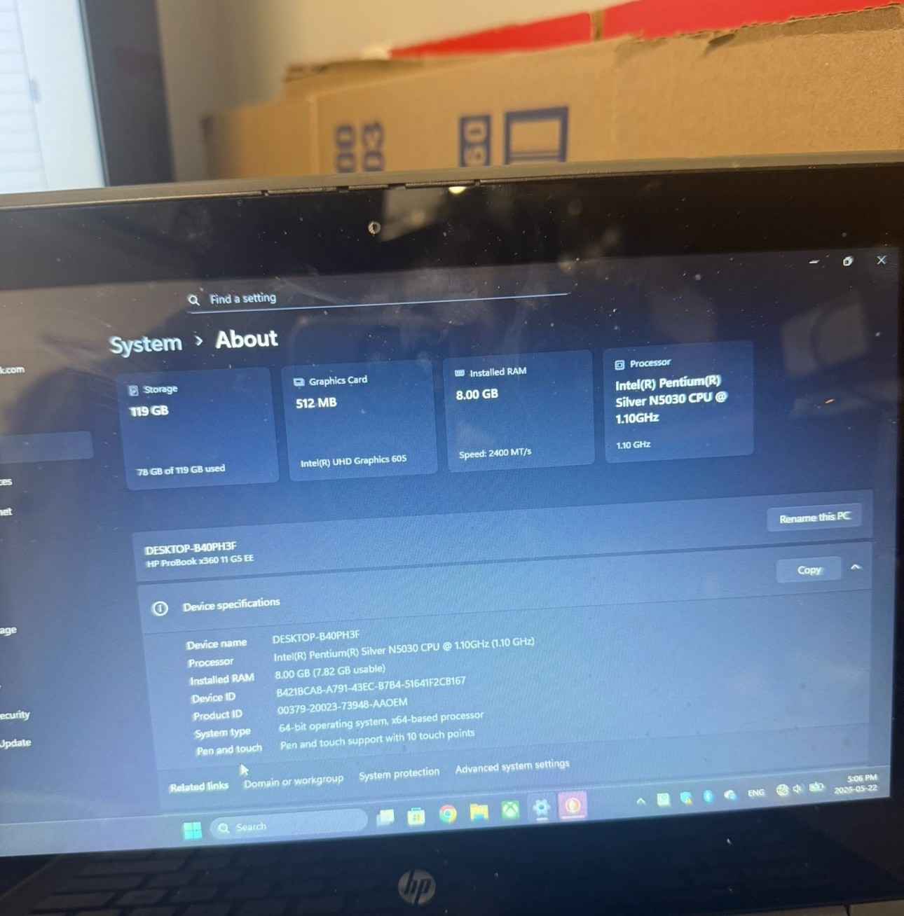 HP ProBook x360 11 G5 EE Laptop Pentium N5030 8GB RAM 120GB SSD Charger
