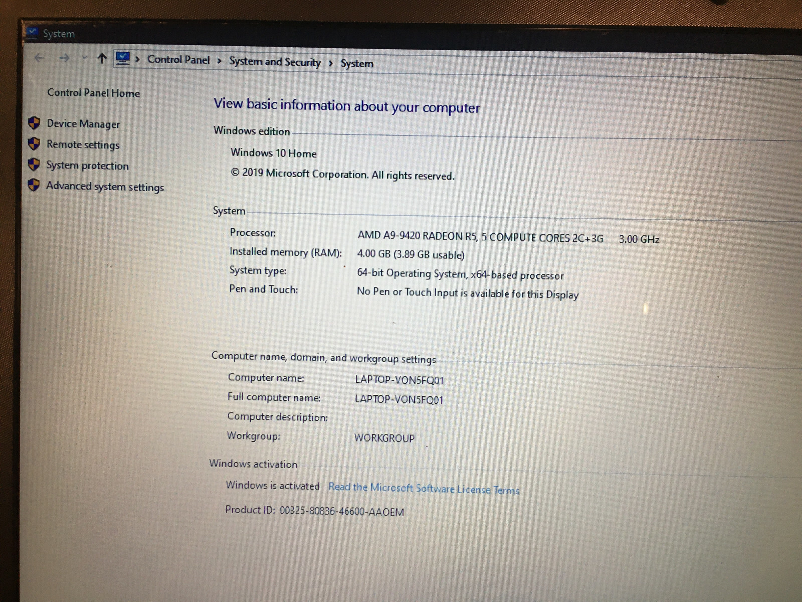 HP 17-ak013dx Laptop 17.3″ /A9 9420/ 3 GHz/Win 10/4 GB RAM/1 TB HDD – READ !!!