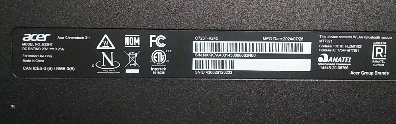 Acer Chromebook 311 Laptop Model-N23H7 ~ School Locked For Parts or Repair! Mint