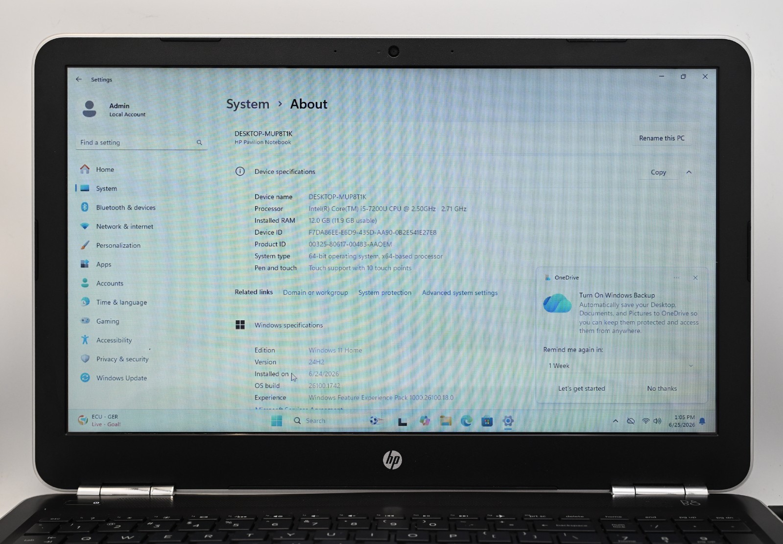 HP Pavillion Notebook i5-7200u 2.5GHz 12GB RAM 240GB HD Touchscreen – NO BATT