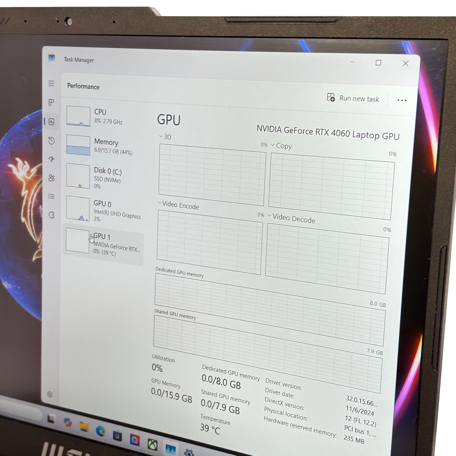 MSI Cyborg 15 A12VF-215US Core i5-12450H 2GHz RTX 4060 16GB RAM 512GB SSD 15.6”