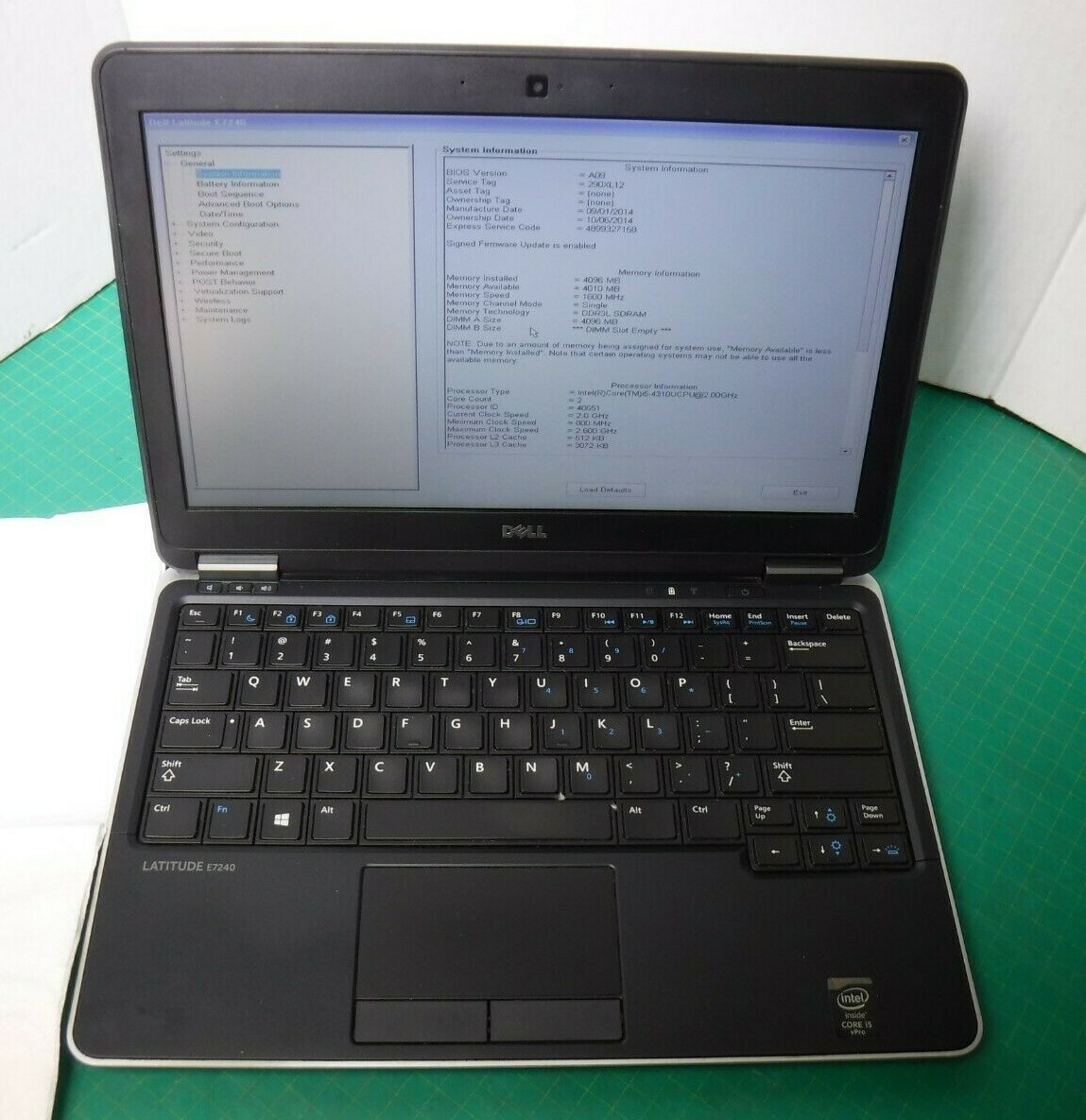 Dell Latitude E7240 Core i5 4310U 4GB RAM 12.5″ Laptop NO HDD NO OS 290XL12