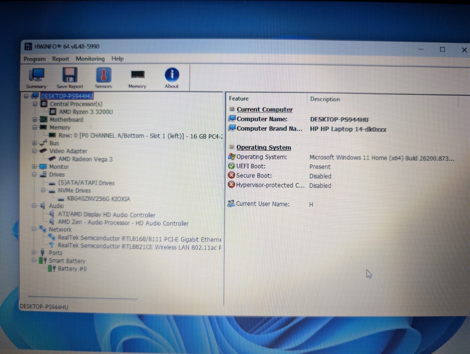 HP Laptop 14-DK0 | Ryzen 3 3200U 16GB RAM 256GB NVMe SSD | Windows 11