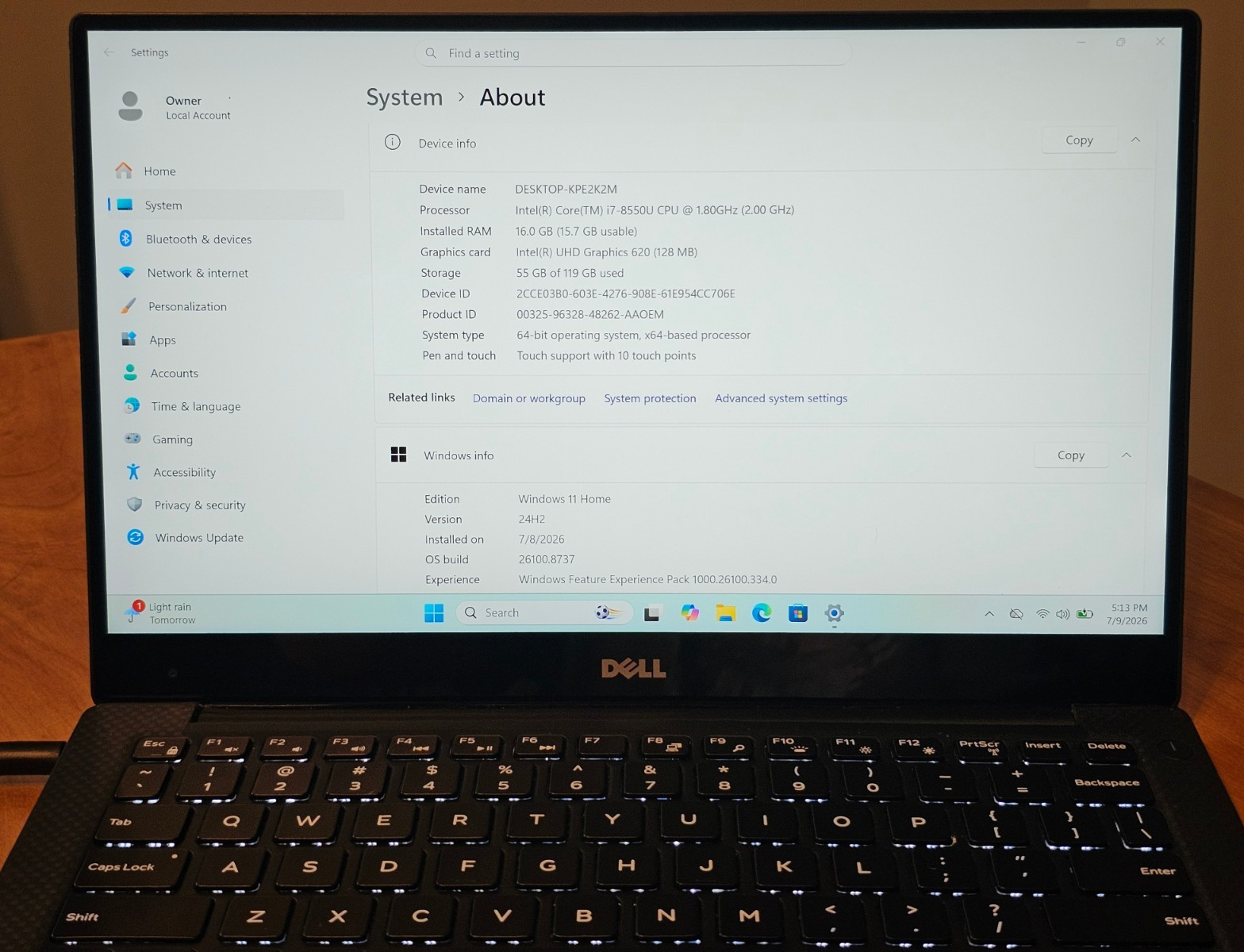 Dell XPS 13 9360 i7-8550 16GB RAM 128GB NVMe QHD+ Touchscreen Bad Battery